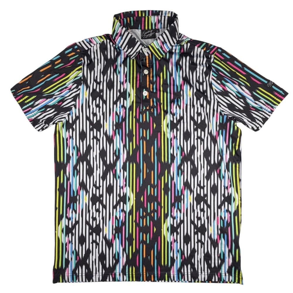 Sunday Swagger Mens Performance Golf Polo Shirt Multi Color Ikat Stripe Medium